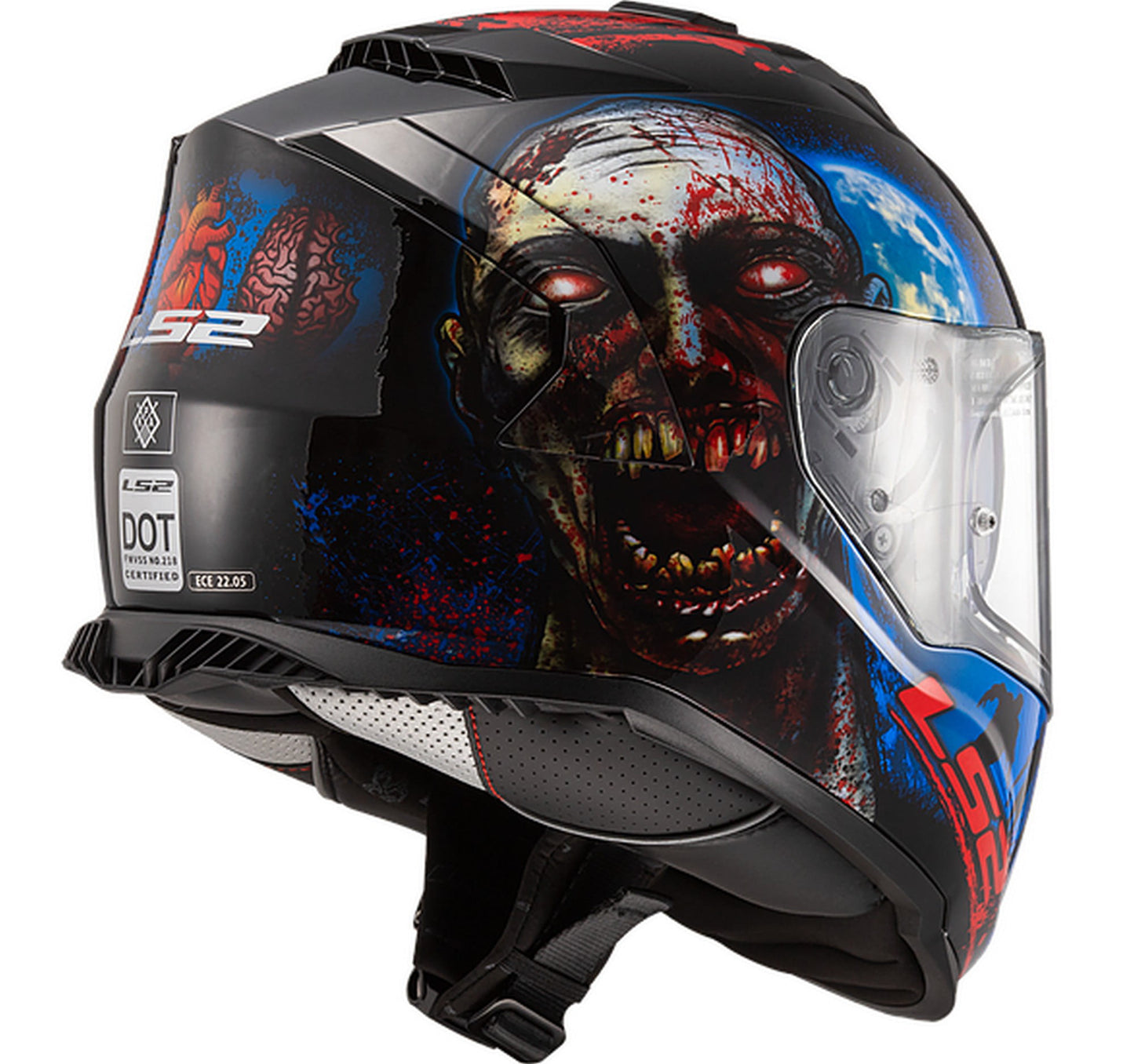 LS2 Assault I Heart Brains Motorcycle Helmet Gloss Black/Glow XS